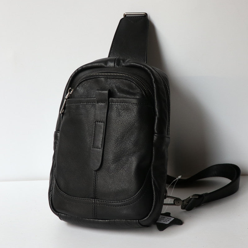 Men's Leather Chest Bag for Outdoor Sports Activities