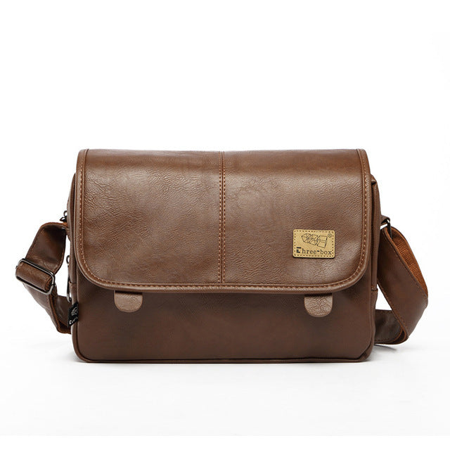 Retro Black Leather Satchel for Men - Casual Shoulder Bag