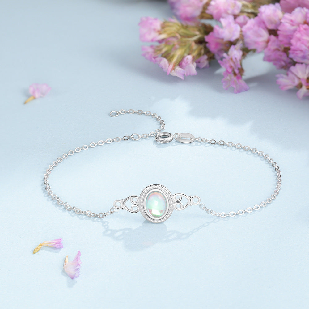 S925 Silver Bracelet with Oval Moonstone