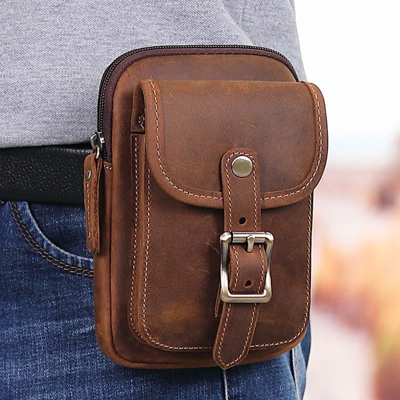 Vintage Leather Waist Bag for Men - Genuine Cowhide