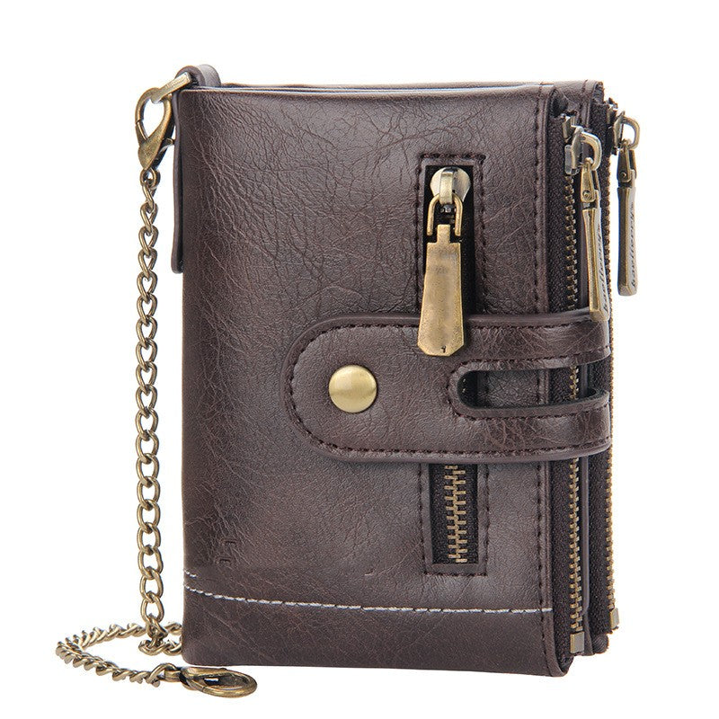 Men's Short Wallet with Double Zippers (European & American)