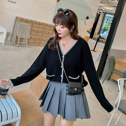 Plus Size Women's Knitted Cardigan - Retro Style Top