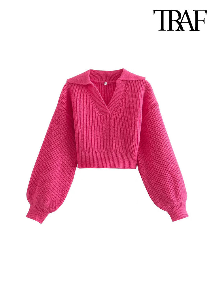 Retro Short Knitted Sweater for Women