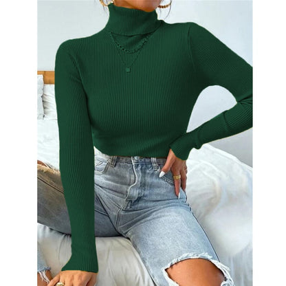 High Neck Knitted Pullover Sweater for Women
