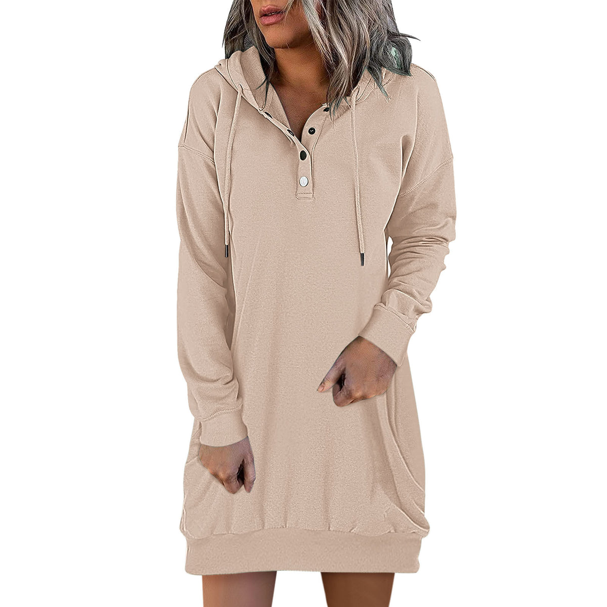 Solid Hooded Drawstring Sweater for Women