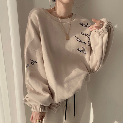 Loose Letter Print Pullover Sweater for Women