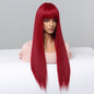 Red Long Straight Wig in European-American Style