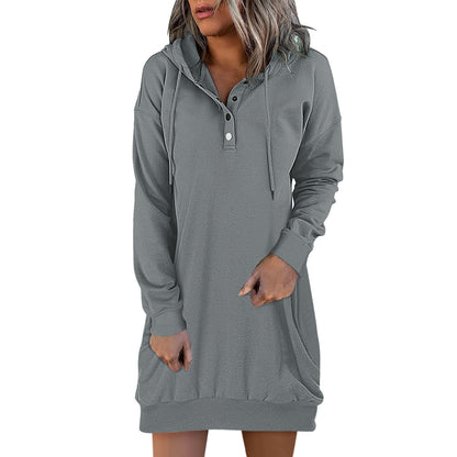 Solid Hooded Drawstring Sweater for Women