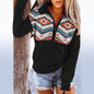 Retro Printed Zipper Pocket Sweater for Women