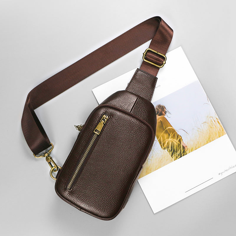 Genuine Leather Small Sling Bag for Men Outdoors