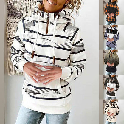 High Neck Printed Fleece Sweater for Women