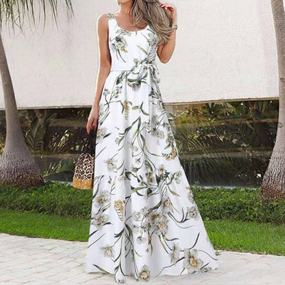 Irregular Belted Sleeveless Maxi Cake Dress