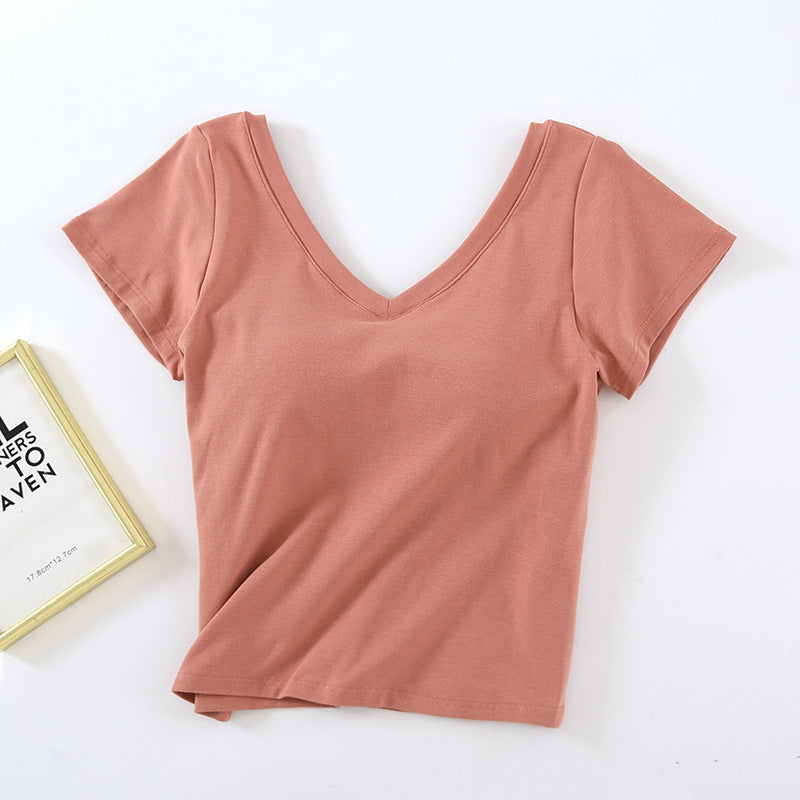 Crop Top with Built-in Bra and V-Neck Design for Women
