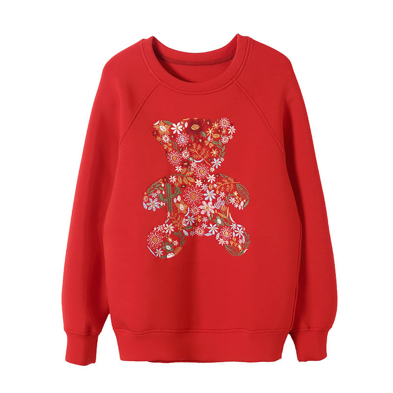 Embroidered Bear Space Cotton Sweater for Women