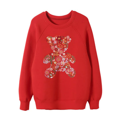 Embroidered Bear Space Cotton Sweater for Women