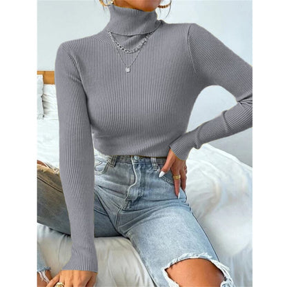 High Neck Knitted Pullover Sweater for Women
