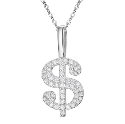 S925 Silver Moissanite Dollar Sign Pendant Necklace