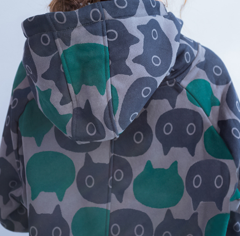 Long Thick Hooded Printed Sweater for Women