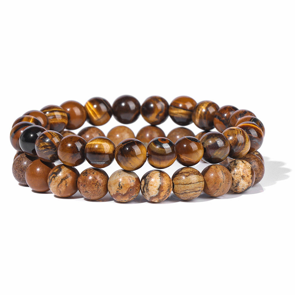 Men's Retro 8mm Natural Stone Bead Bracelet