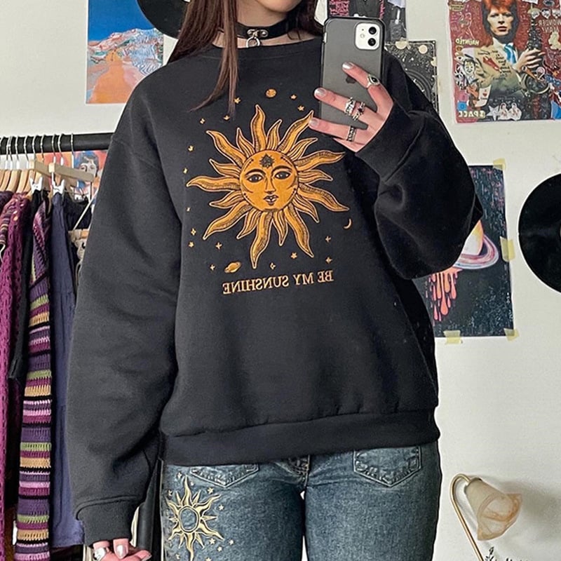 Vintage Embroidery Print Loose Sweater for Women