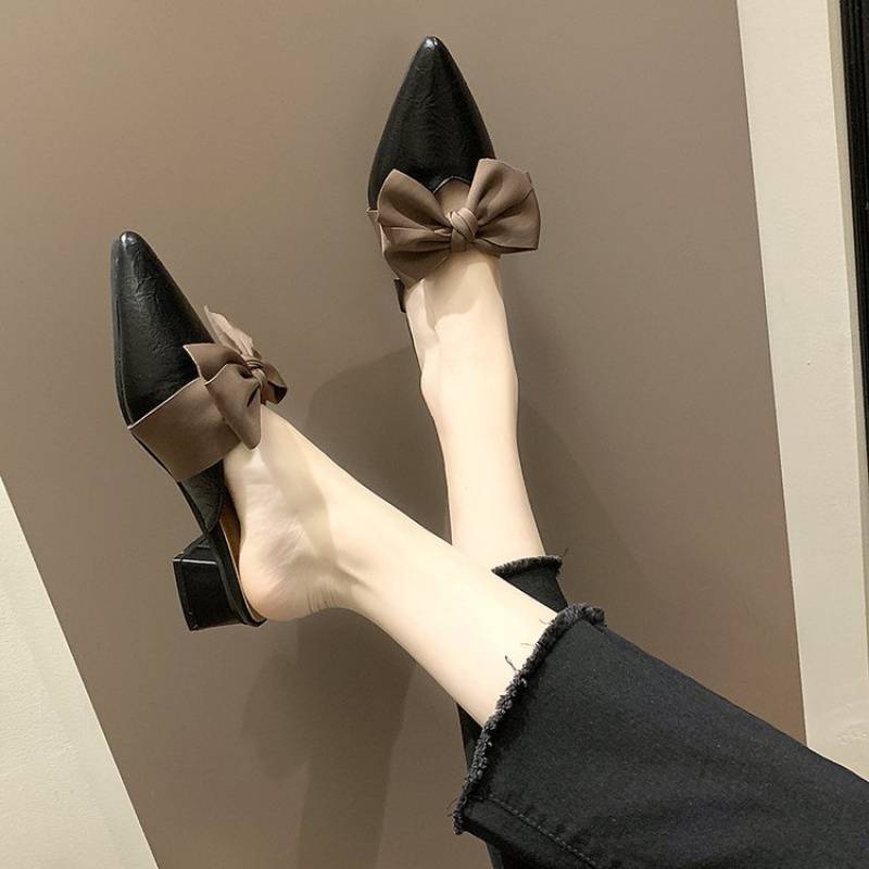 Spring Women's Korean Style Pointed Flat Half Slippers