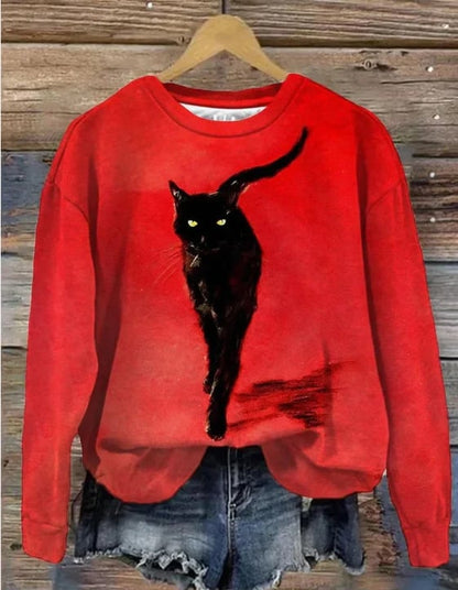 Printed Loose Round Neck Sweater for Women