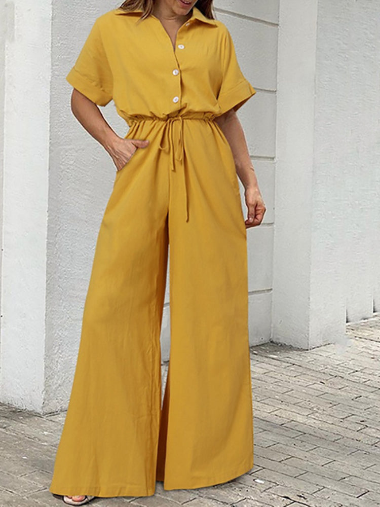 Casual Fashion Print Lace-Up Straight Jumpsuit