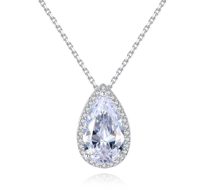 S925 Silver Long Water Drop Pendant Crystal Necklace