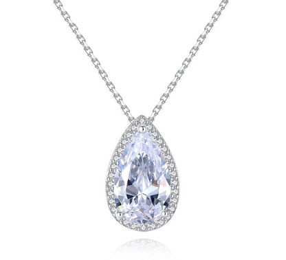S925 Silver Long Water Drop Pendant Crystal Necklace
