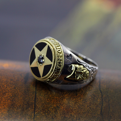S925 Pure Silver Pentagram Men's Ring