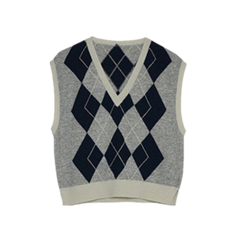 Jennie Style Korean Diamond V-Neck Knitted Vest Top