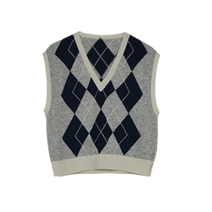 Jennie Style Korean Diamond V-Neck Knitted Vest Top