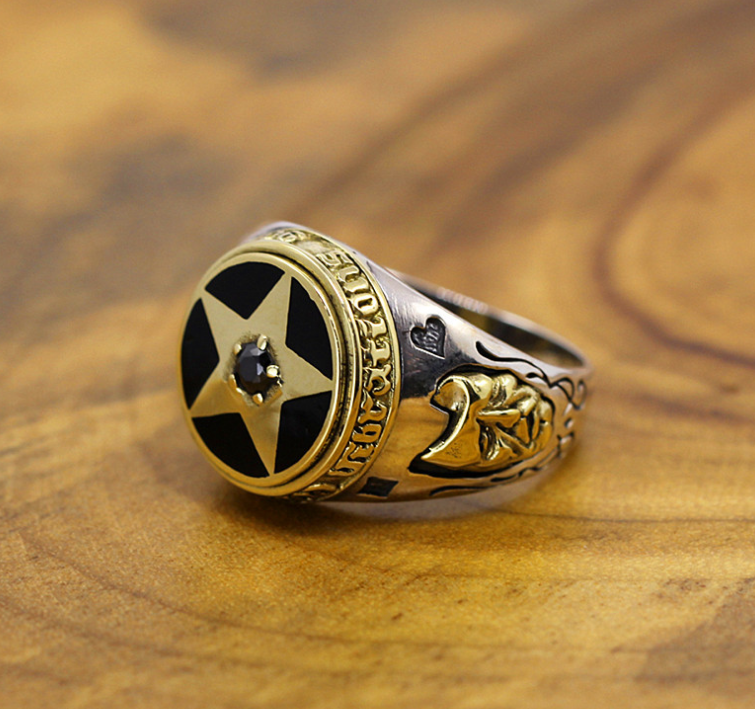 S925 Pure Silver Pentagram Men's Ring