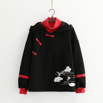 Color Block Fleece Hooded Sweater for Women