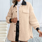 Plush PU Long Single Breasted Lapel Cardigan Coat