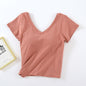 Crop Top with Built-in Bra and V-Neck Design for Women