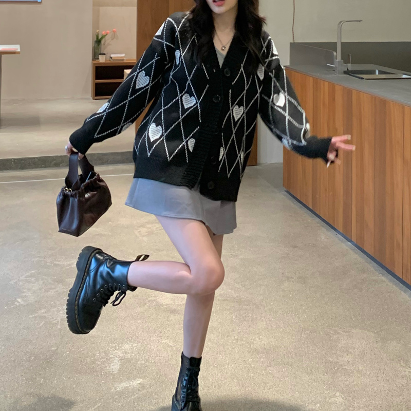Heart Jacquard Loose Sweater for Women