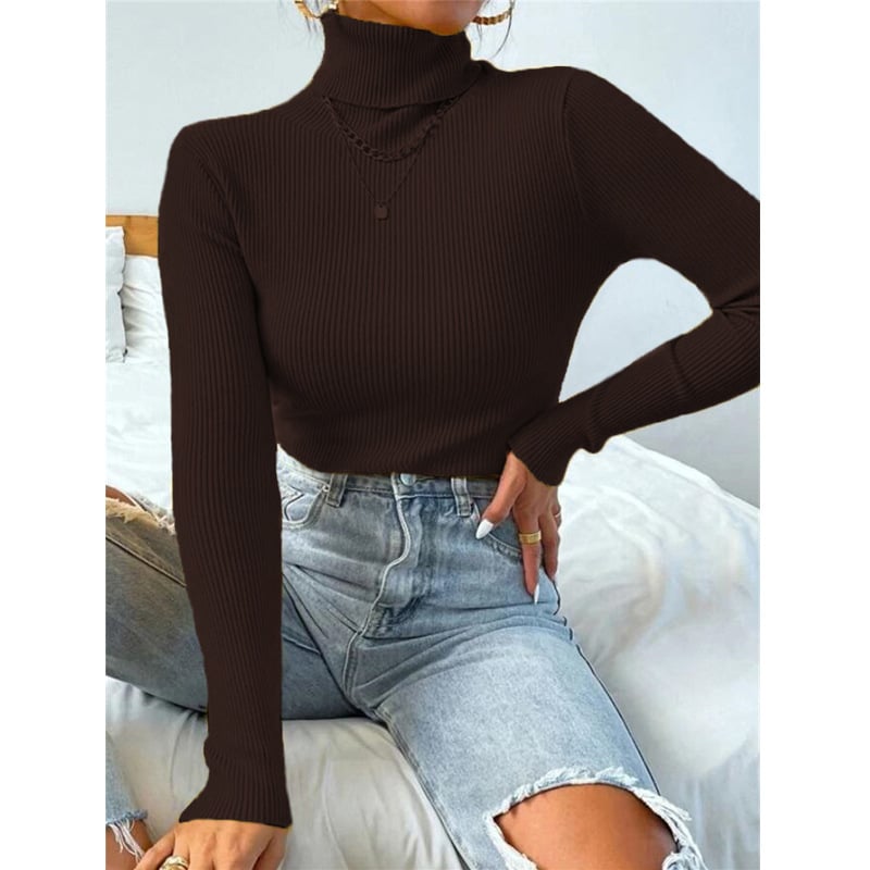 High Neck Knitted Pullover Sweater for Women