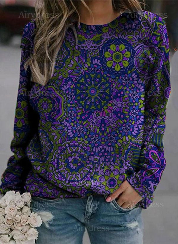 Printed Long Sleeve Sweater for Women