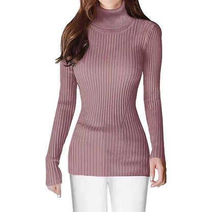 Fashionable Turtleneck Ribbed Sweater for Women
