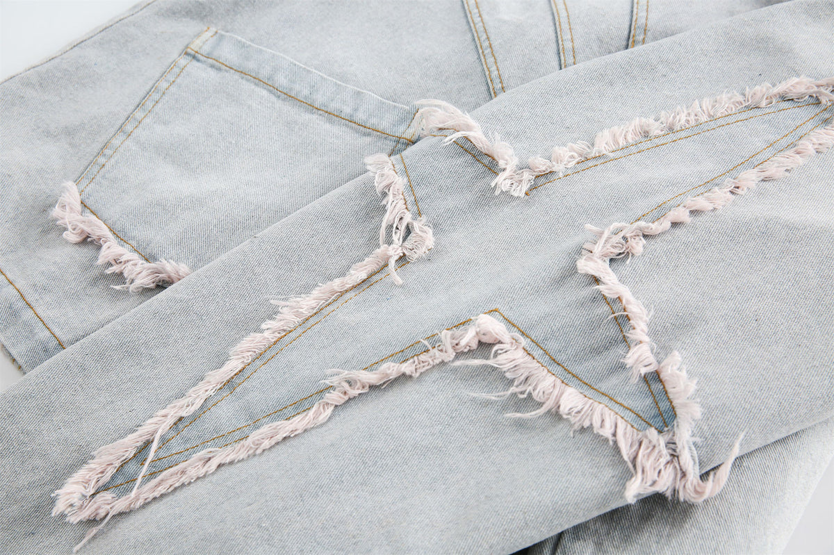 Vintage Chinese Style Denim Jacket in Washed Blue