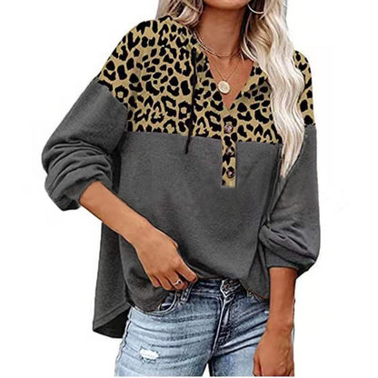 Leopard Print Hooded Casual Sweater for Women