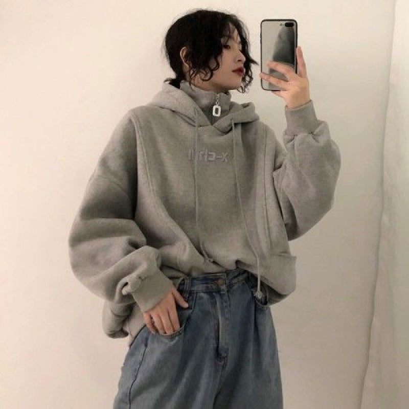 All-Match High-Neck Loose Sweater with Letter Embroidery
