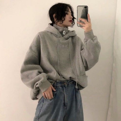 All-Match High-Neck Loose Sweater with Letter Embroidery