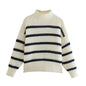 Striped Half Turtleneck Knitted Sweater for Women