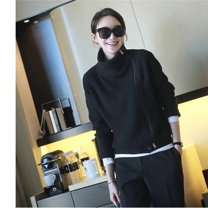 Thick Knit Cardigan with Zipper and Long Sleeves