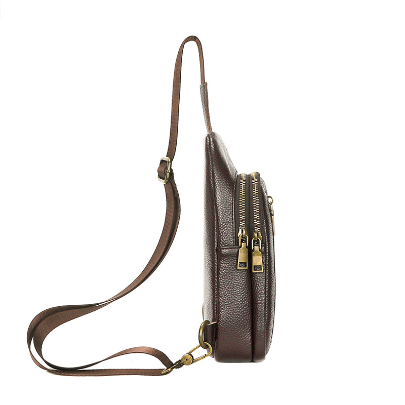 Genuine Leather Small Sling Bag for Men Outdoors