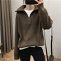Elegant Large Lapel Zipper Sweater for Women