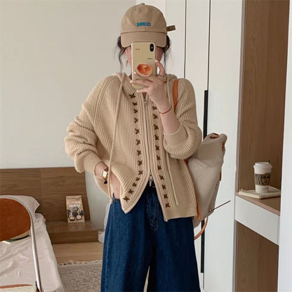 Hooded Tie Cardigan Sweater for Women