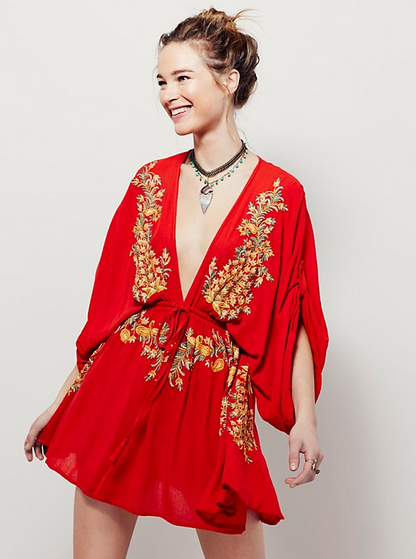 Embroidered V-Neck Dress